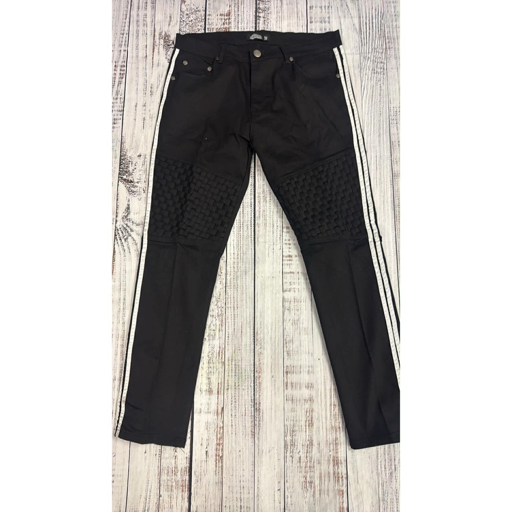 Trestles Supply Co Mens Moto Pants Black White Stripe Woven Knee Size‎ 36